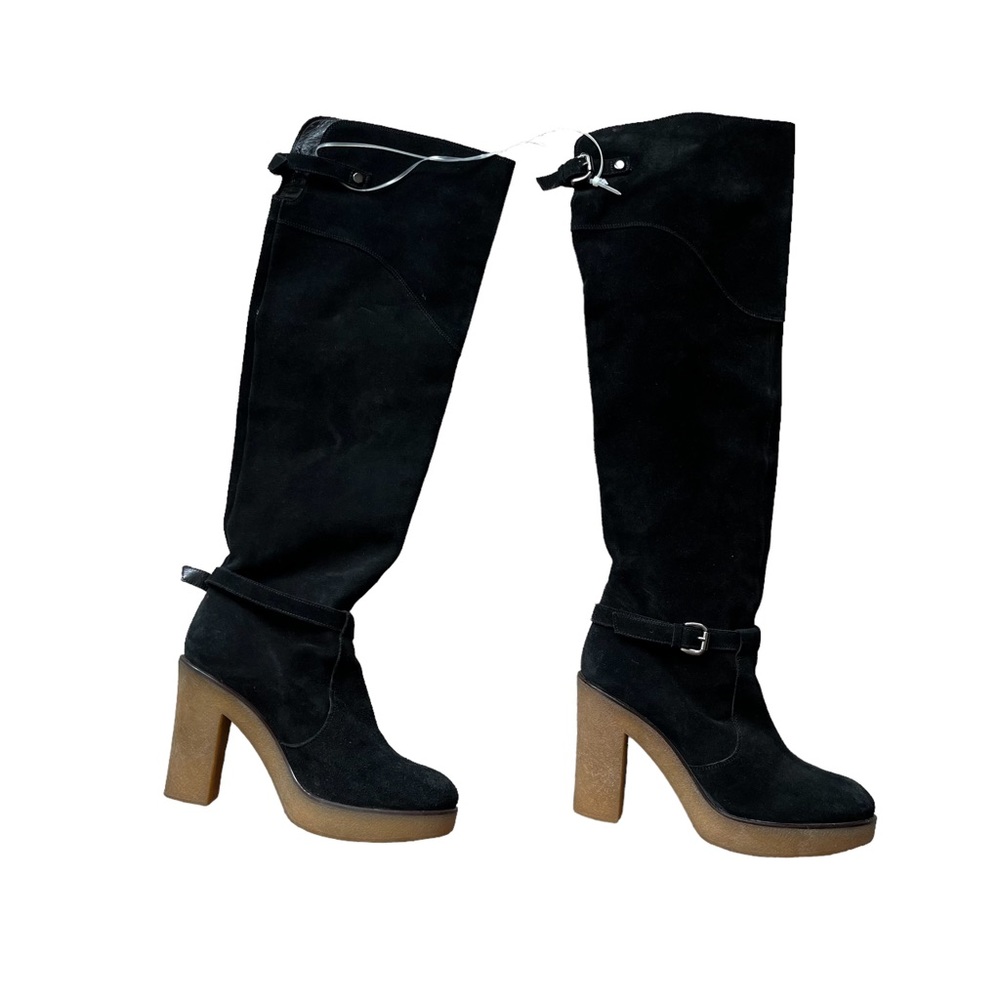 NWOB NEW Barney’s Co Op Black Suede Knee High Tall Boots Crepe Heel size 39 9